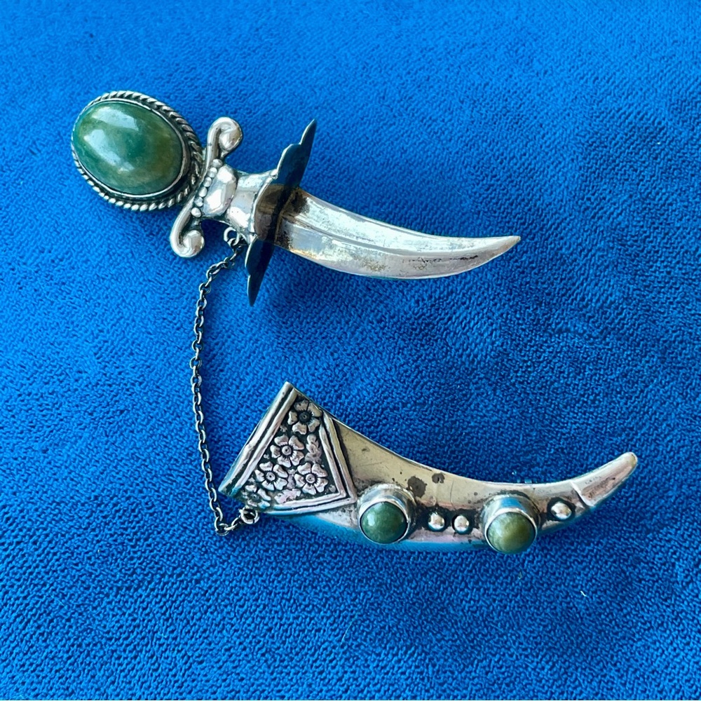 Vintage Silver & Turquoise Dagger Double Brooch
